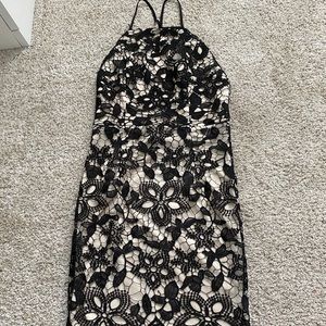 Black Lace Backless Halter Dress